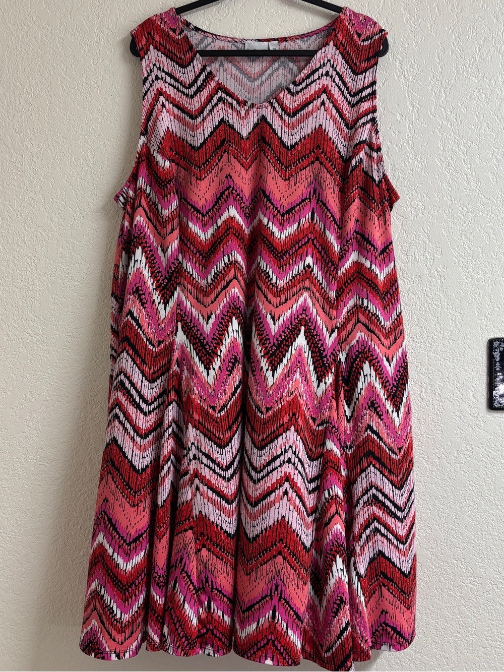 Kim Rogers 3X Pink Chevron Swing Midi Dress Plus Size Stretch